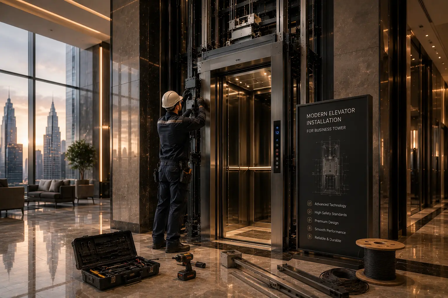 Modern Elevator Installation in Business Tower